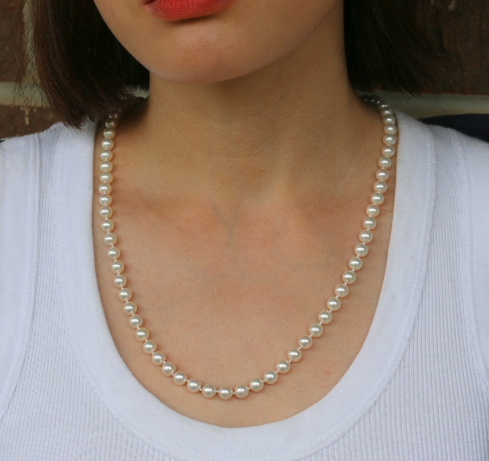Mikimoto Vintage 6.5mm~7mm Pearl 23.5″ Strand Necklace w/ 18K Gold Clasp