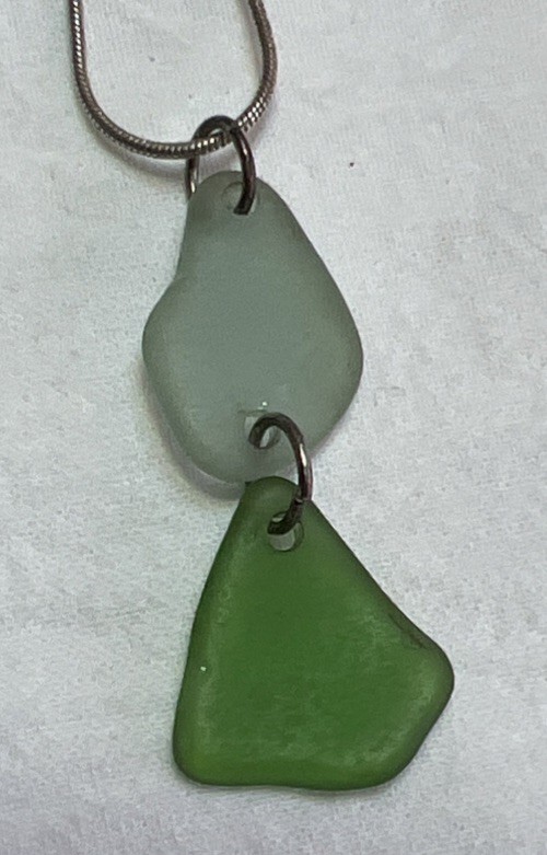 Sterling Silver 925 Sea Glass Pendant Necklace Green Aqua Beach Coastal Jewelry