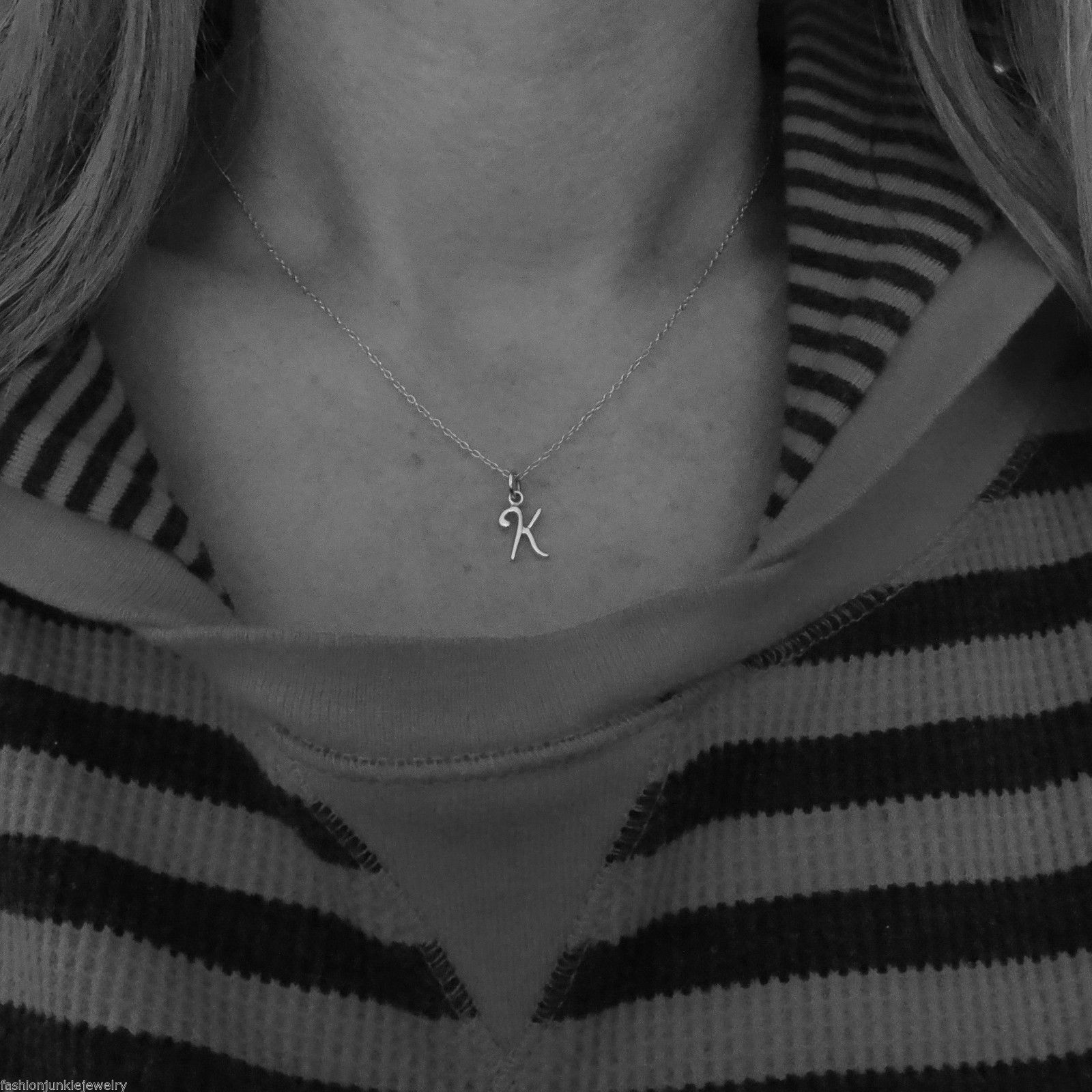 Tiny Letter K Necklace 925 Sterling Silver Name Small Initial K Charm Gift NEW