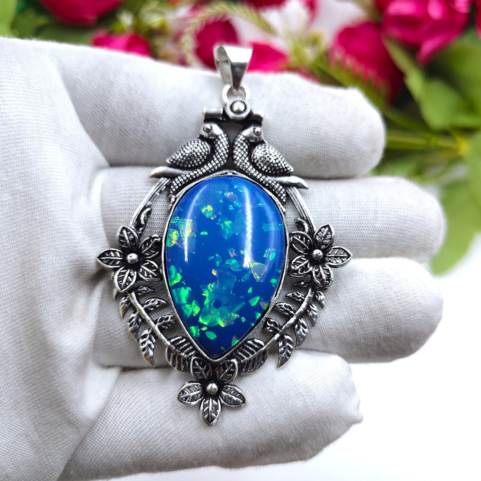 Triplet Opal Gemstone Handmade 925 Sterling Silver Jewelry Pendant Size-2.25″