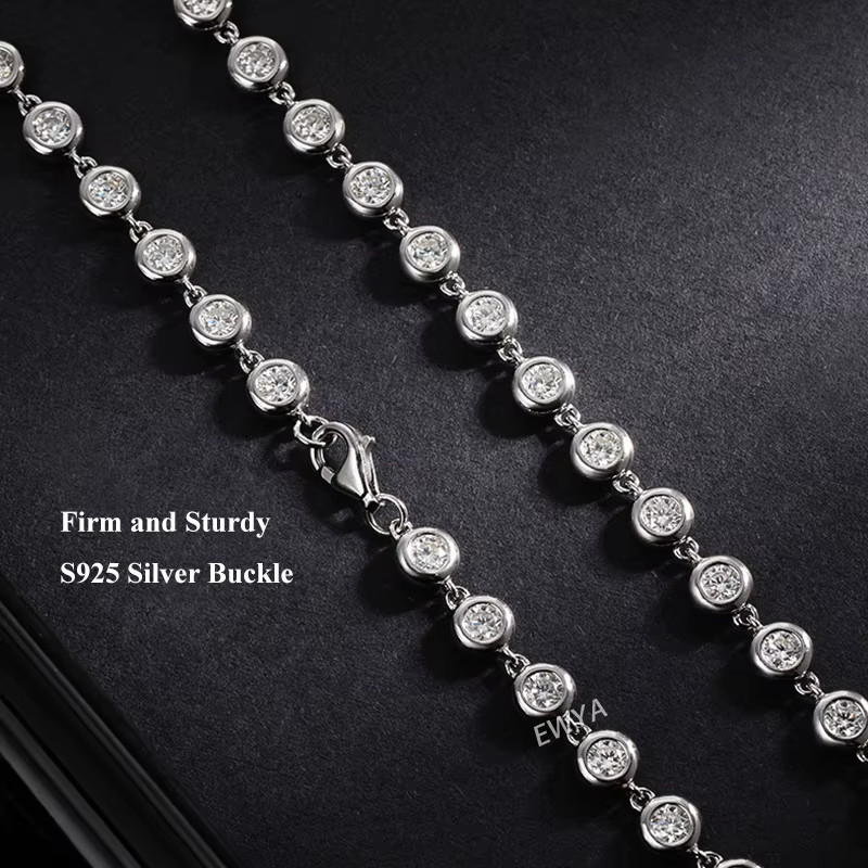 Bezel Set D Color Moissanite Tennis Necklace Chain 925 Silver 16 Inches WG GRA