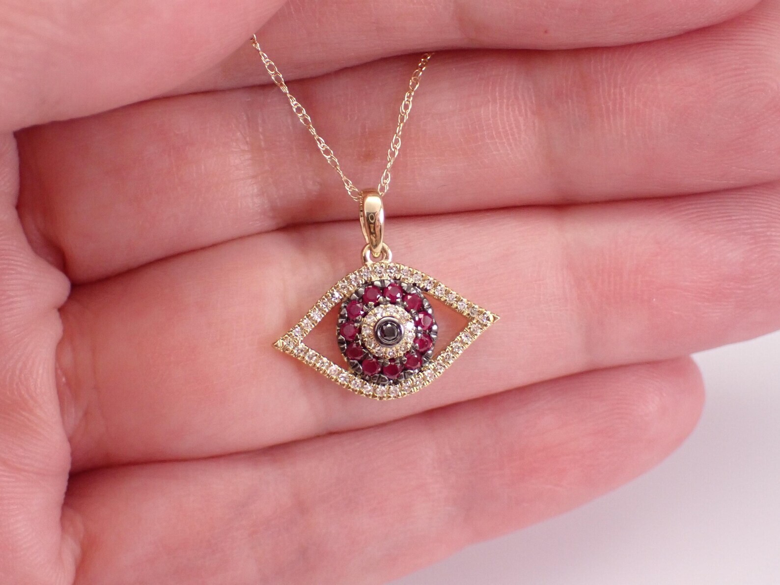 0.40Ct Round Cut Lab-Created Red Ruby Evil Eye Pendant 14K Yellow Gold Plated