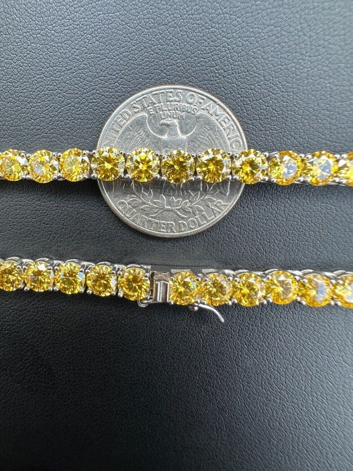 45ct Lab Created Yellow Sapphire 14K White Gold Plated 5MM Tennis Women Necklace