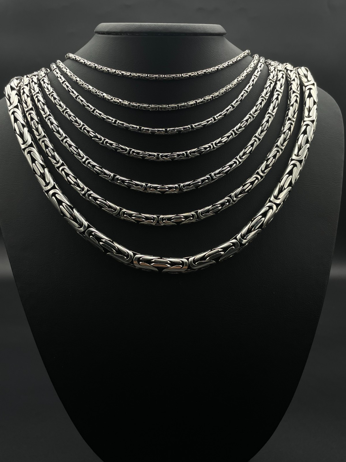 925 Sterling Silver King Byzantine Solid Oxidized Round Chain Necklace, Gift Men