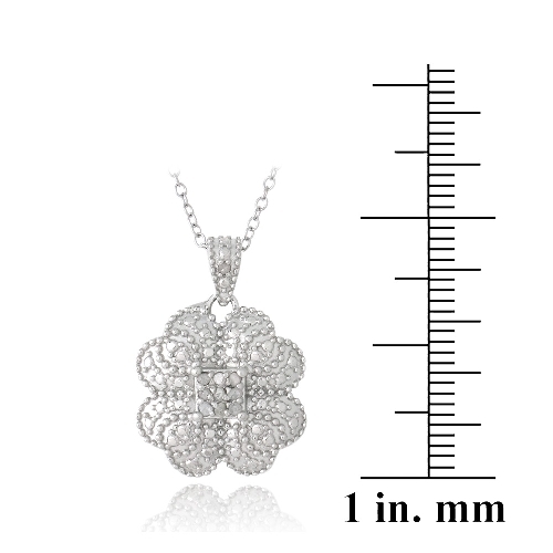 925 Silver 1/10ct Diamond Clover Necklace, 18″
