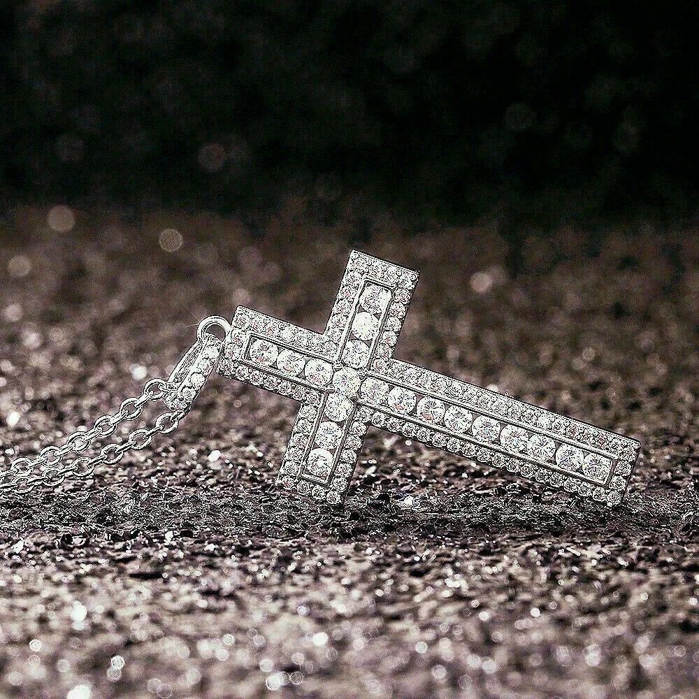 Trending 2.50Ct Round Cut Diamond Cross Pendant 14K White Gold Finish Free Chain