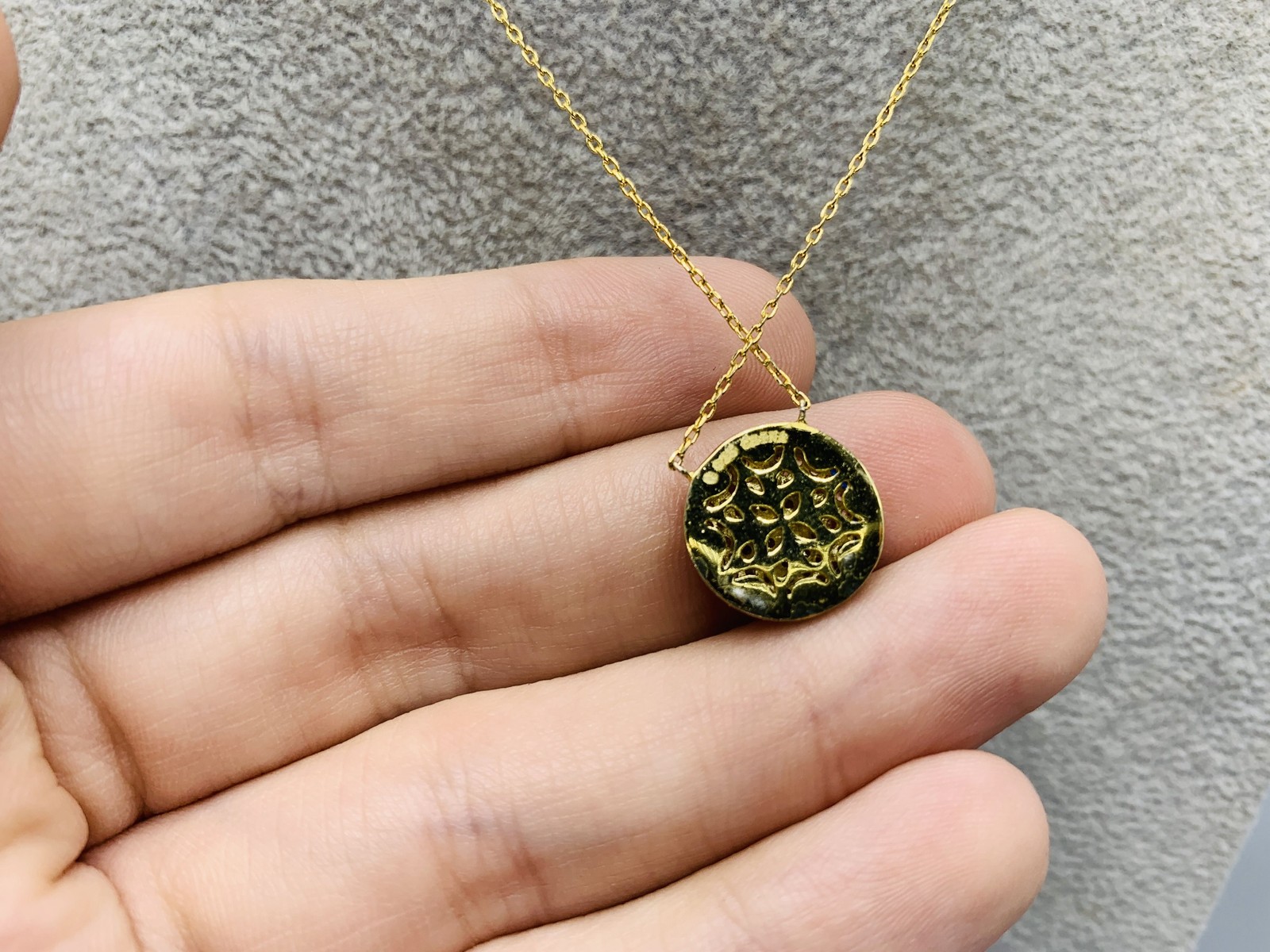 Gold Plated Sterling Silver, CZ Circular Pave’ Pendant Necklace
