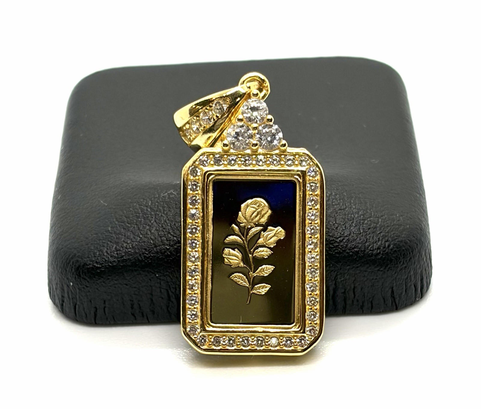 PAMP Suisse 24K Pure Gold 1g Rose Ingot Pendant Top Silver 925 Frame Zirconia⁠