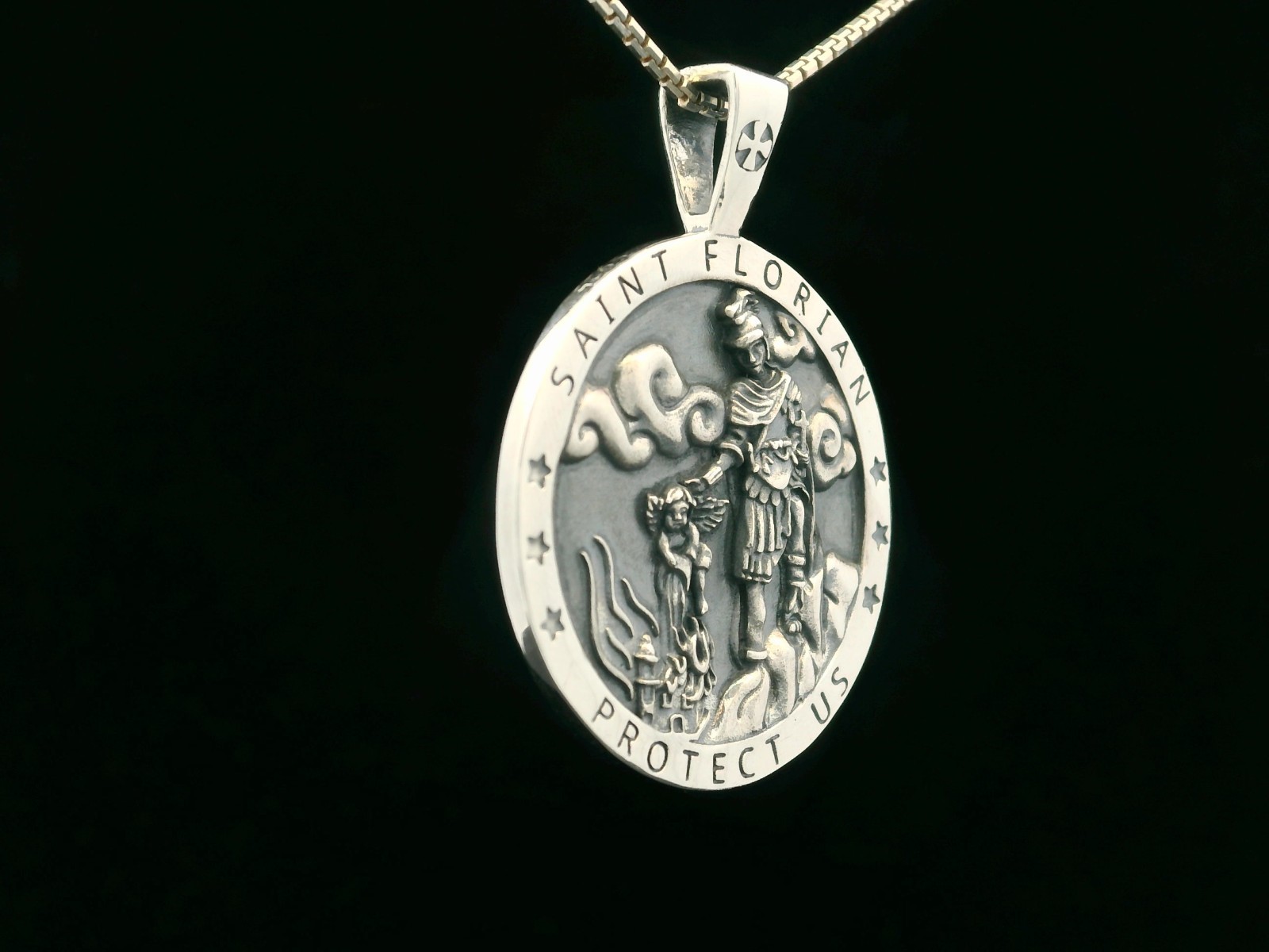 925 Sterling Silver Saint Florian Two-Sided Necklace