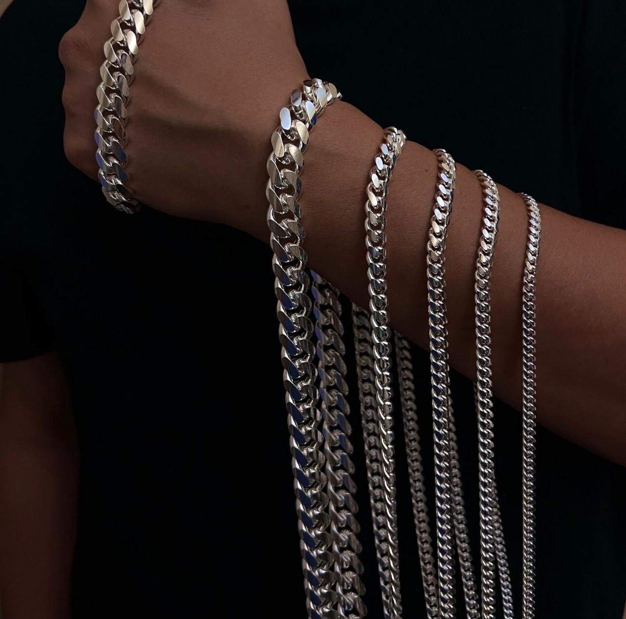 925 Sterling Silver Miami Cuban Link Chain Necklace Bracelet 2mm~7mm All Sizes