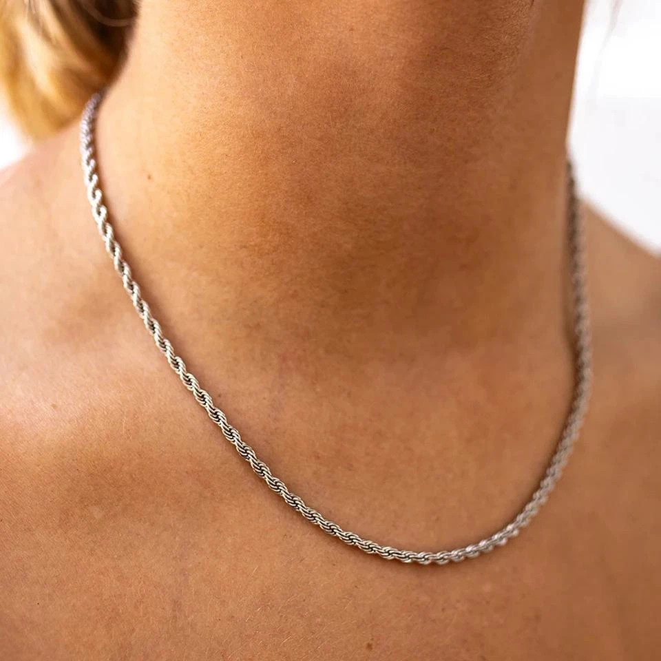 4mm Diamond Cut Solid 925 Sterling Silver Italian Rope Chain Men’s Necklace