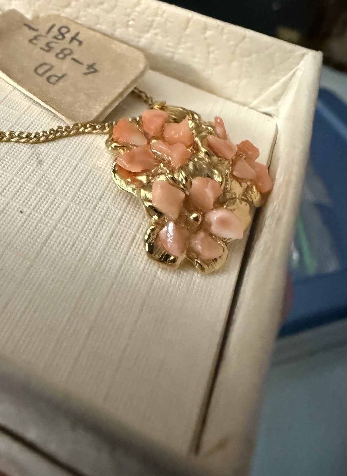 Gold Necklace with Coral/Gold Pendant small delicate chain in original packing