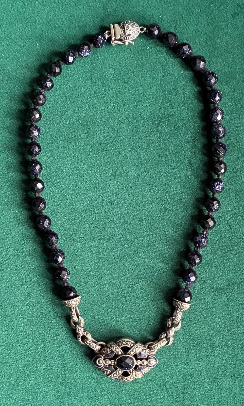 Vintage Judith Jack Sterling, Marcasite & BLUE SUNSTONE Necklace & EARRINGS TOO