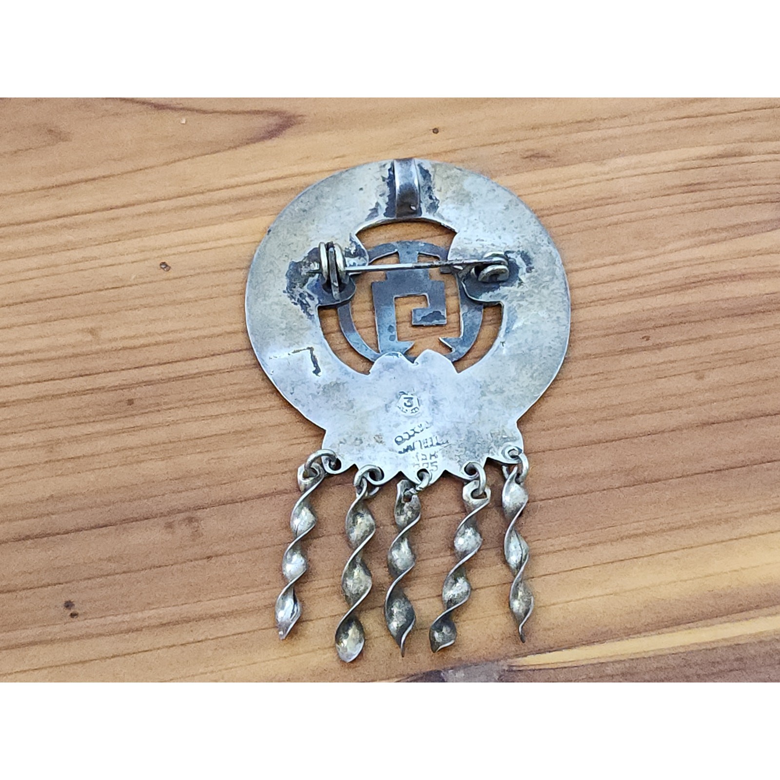 Vintage Taxco Sterling Aztec Warrior Shield Brooch Pendant