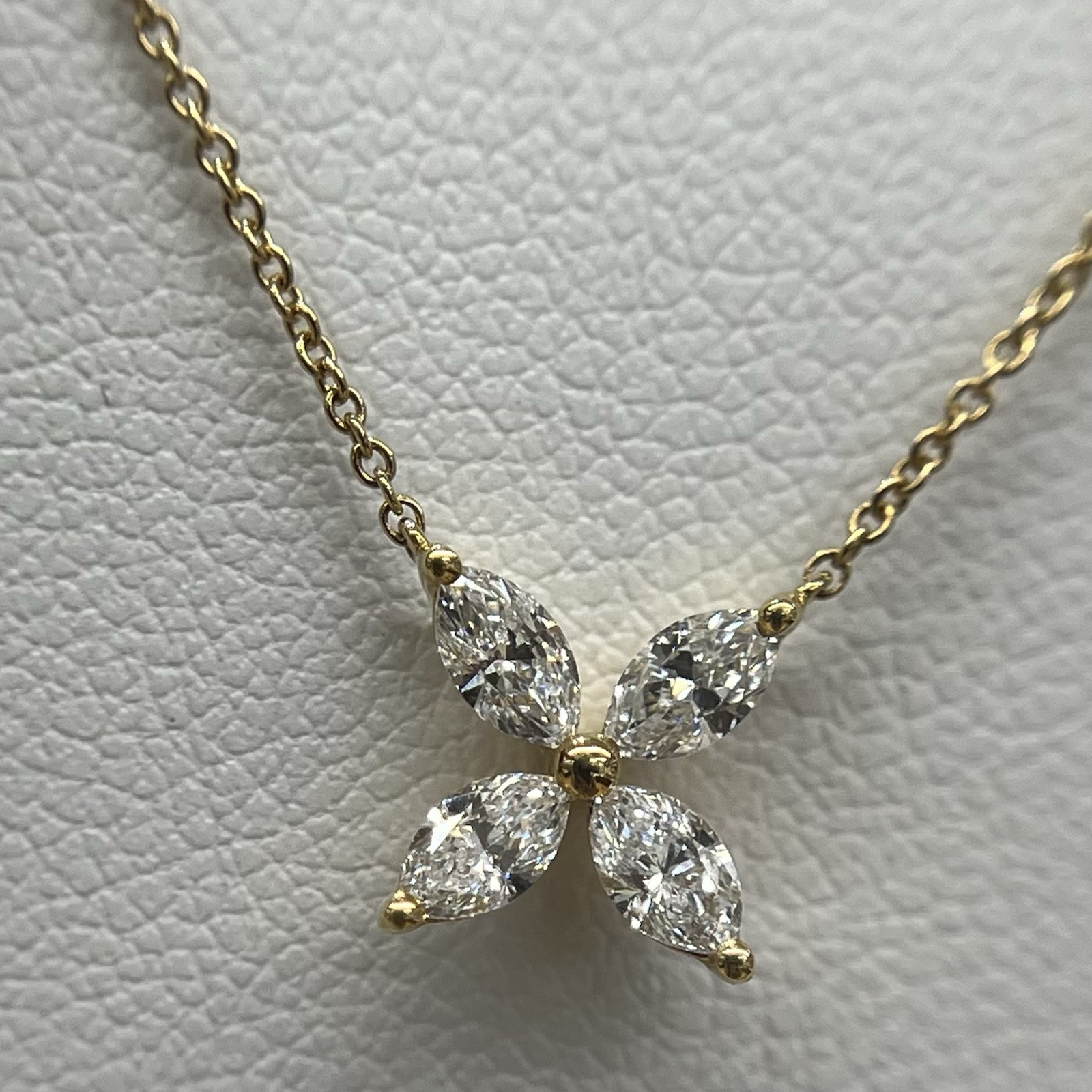Dainty 0.47cts Marquise Real Diamonds Flower Pendant 18K Yellow Gold Necklace