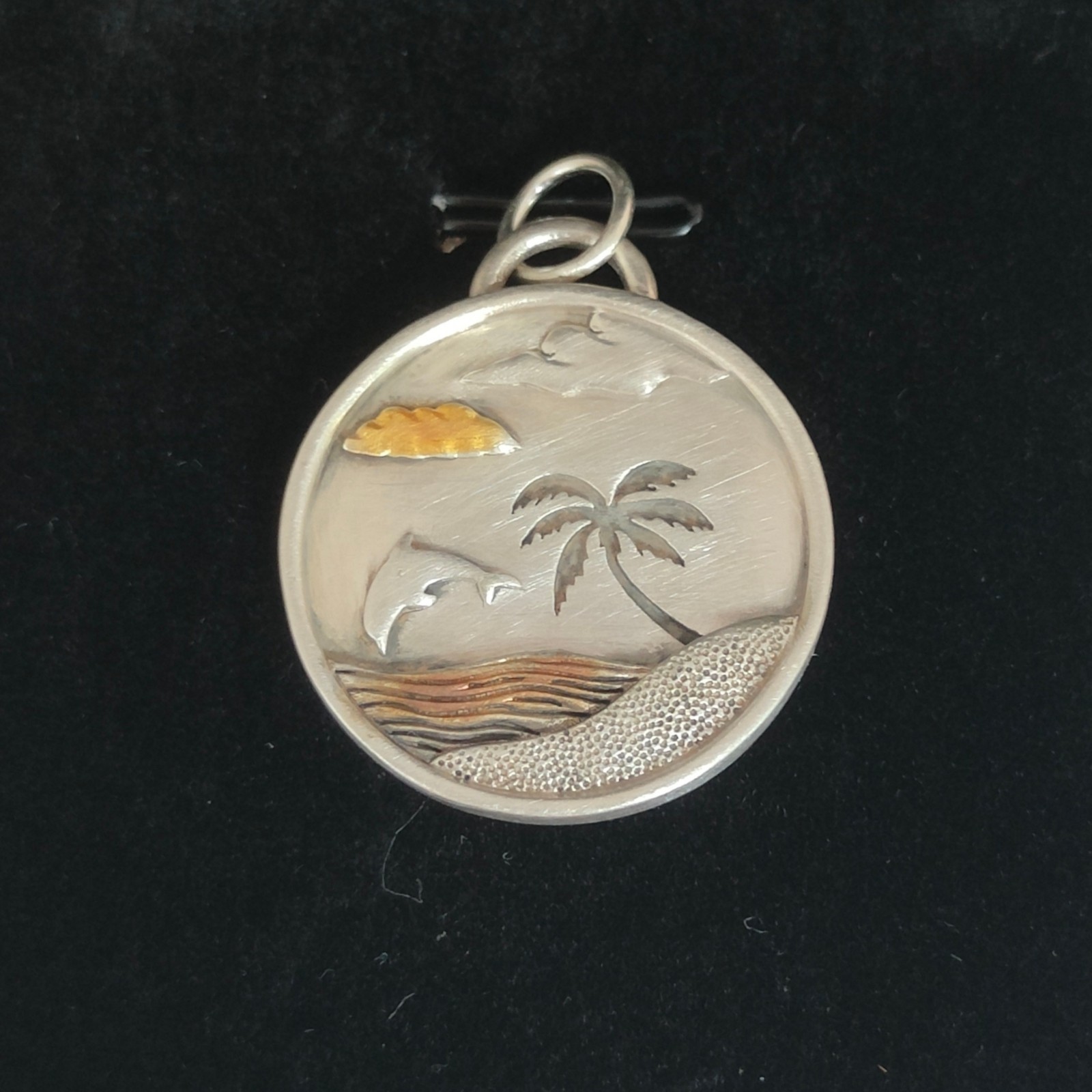 Tropical Beach Landscape Pendant Handmade Ocean Nature Charm Silver with box