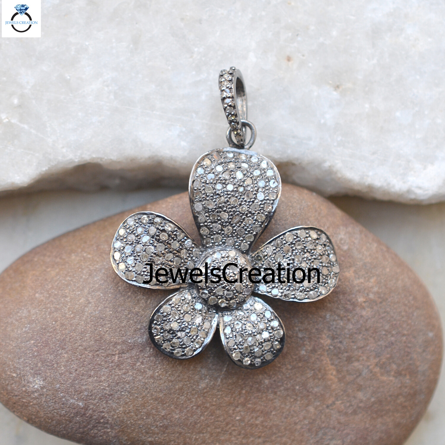 Sale!! Pave Diamond Flower Pendant 925 Sterling Silver 16″ Link Chain Jewelry