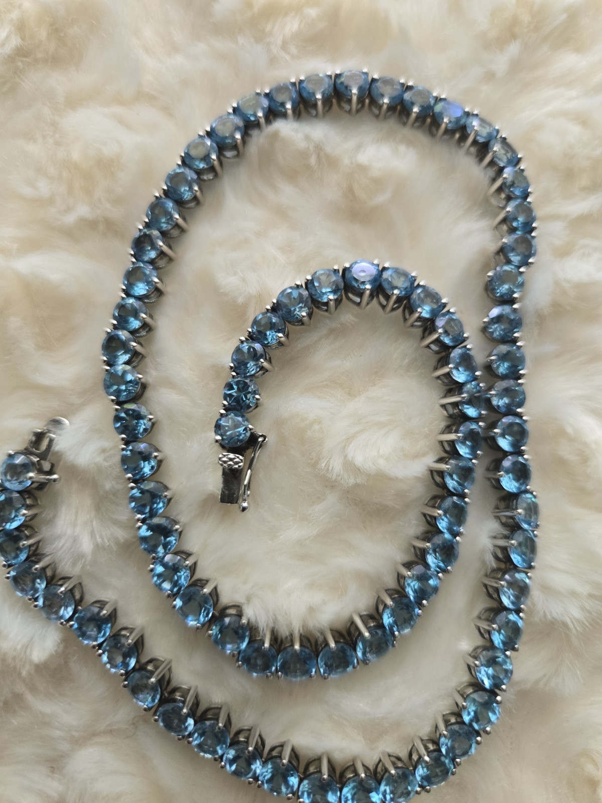 Blue Topaz Tennis Necklace 17″ Sterling Silver 925 – 3ct TW – Excellent Cond