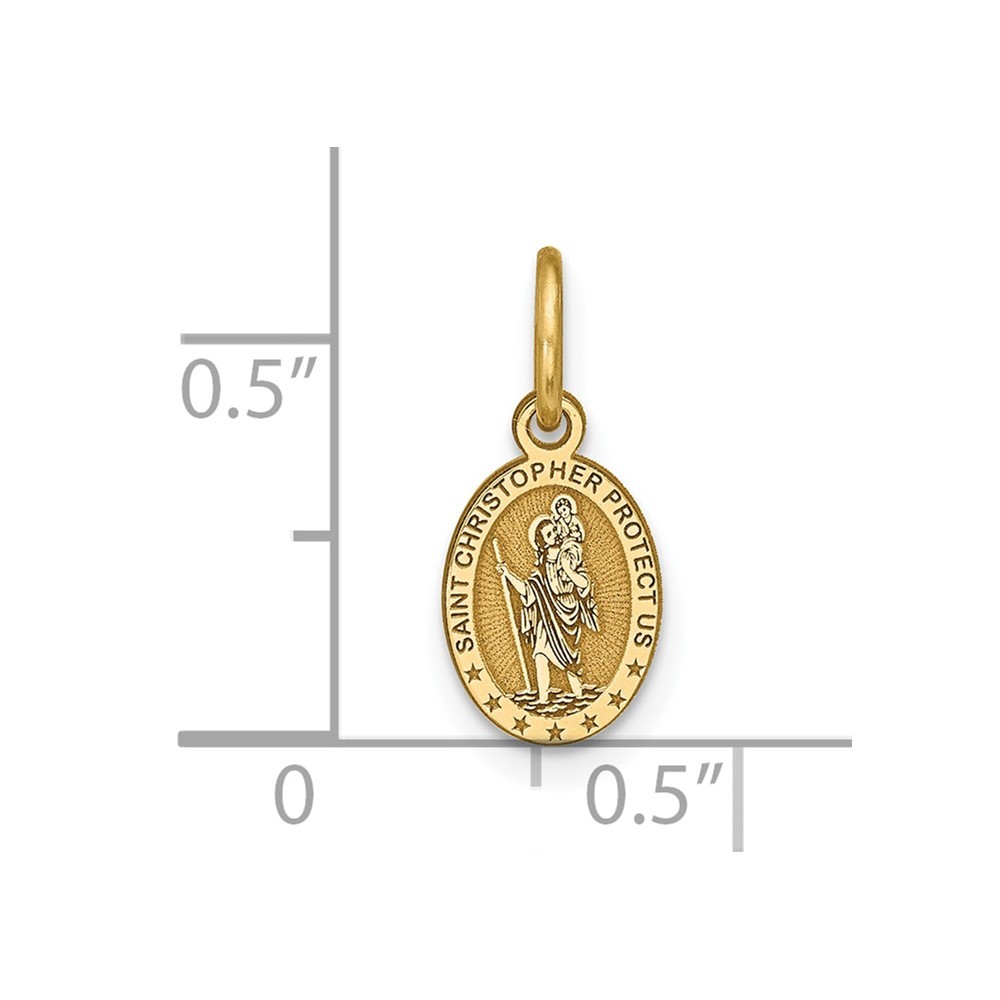10k Solid Yellow Gold Satin Polished Small Oval St. Christopher Medal Pendant