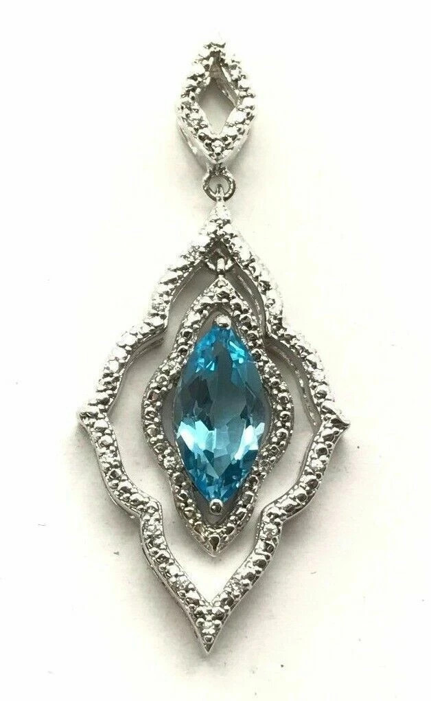 2Ct Marquise Blue Topaz Edgy Floating Drop Dangle Pendant 14K White Gold Finish