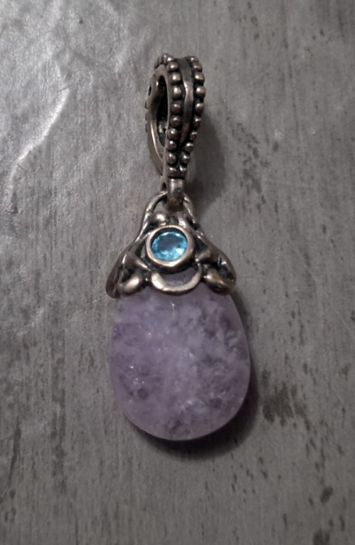 Carolyn Pollack Sterling Silver Amethyst Teardrop & Blue Topaz Enhancer Pendant