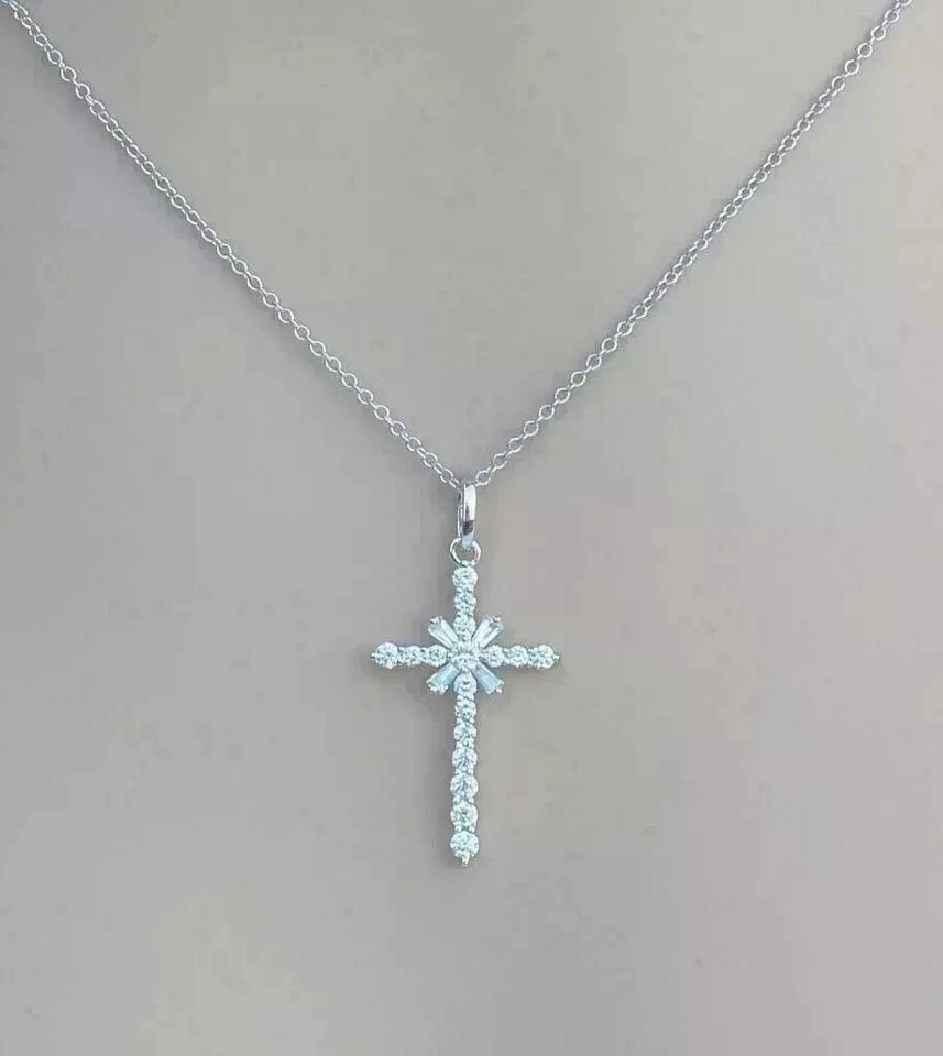 2Ct Round Cut Lab Created Diamond Women’s Cross Pendant In 14K White Gold Plated