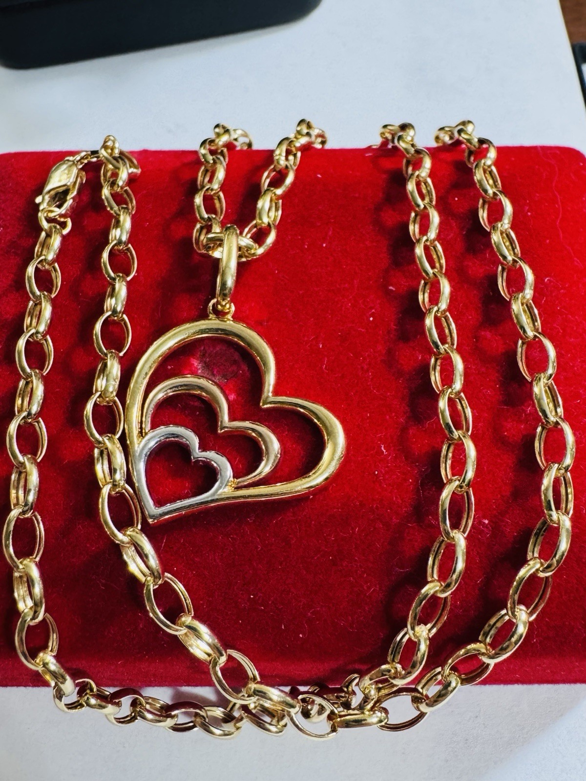 18K 750 Real Find Pure Tricolor Gold Heart Necklace 19.7/20” Inch Long 6.7g 4mm
