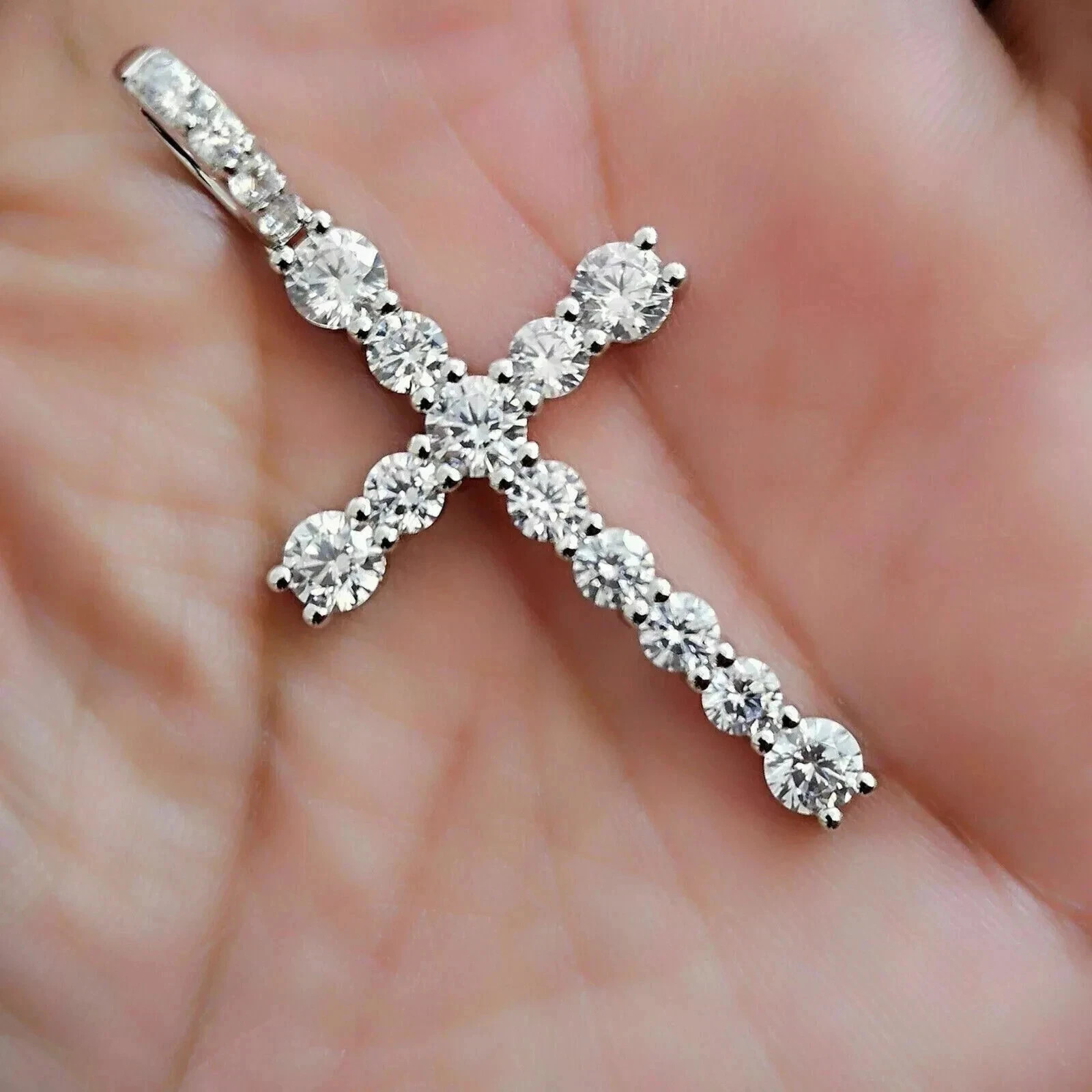 3.00Ct Round Cut Lab Created Diamond Cross Pendant In 14K White Gold Plated