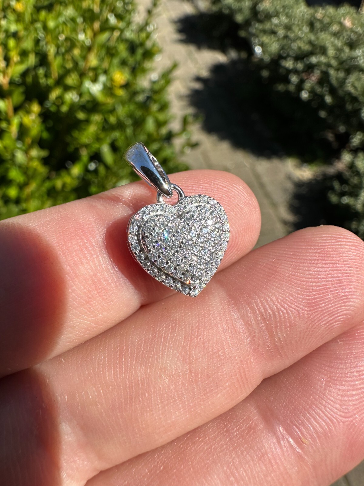 MOISSANITE 925 Silver Iced Small Ladies Heart Shaped Love Pendant Necklace Charm
