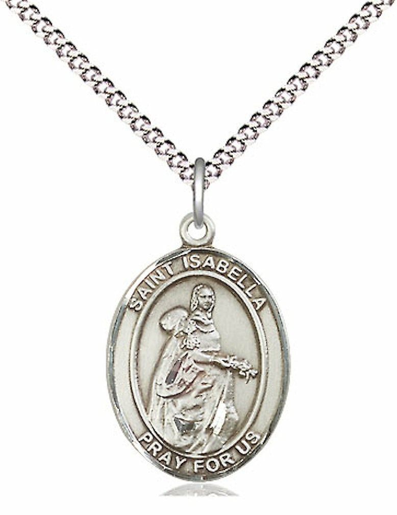 St. Isabella of Portugal Medal 3/4″ Fine Pewter, 18″ Rhodium Plate Clasp Chain