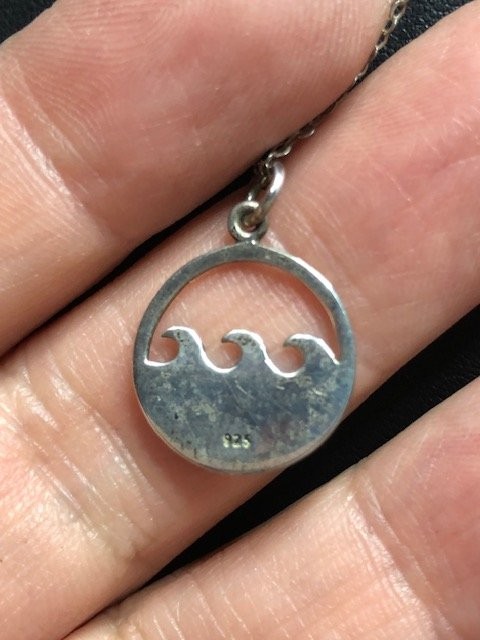 B1582 Ocean Wave Pendant Sterling Silver 925 Chain Necklace Beach 18″ 1.8g