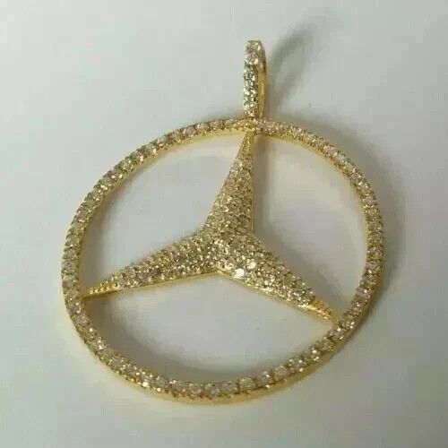 2..Ct Round Cut Lab-Created Diamond Halo Mercedes Pendant 14k Yellow Gold Plated