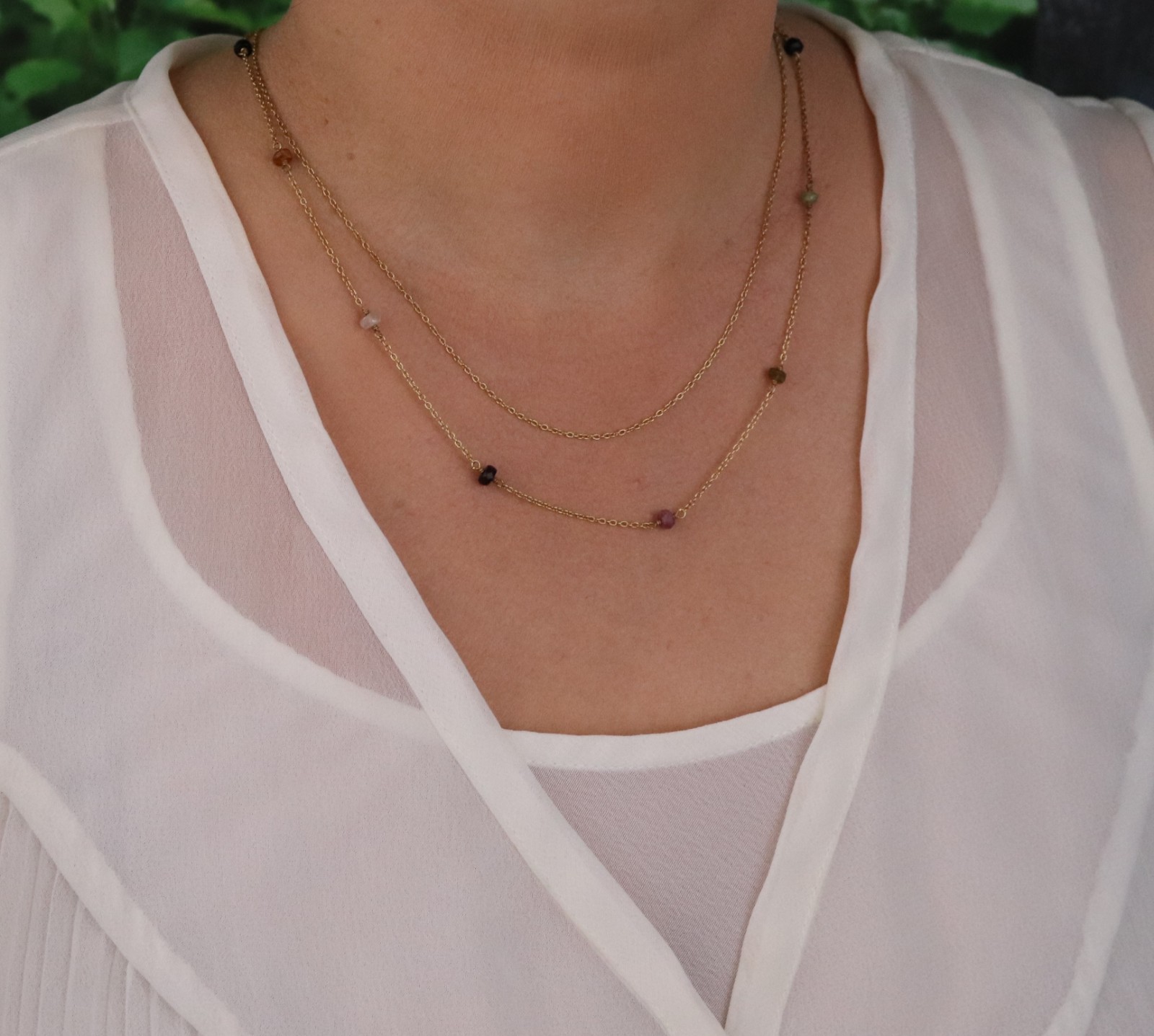 18k Gold Over Sterling Silver Natural Tourmaline Layered Necklace 15 to 17.5