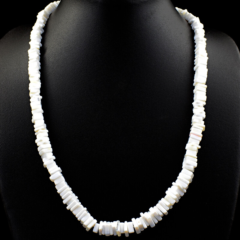 215.00 Cts Natural Single Strand White Agate Heishi Beads Necklace JK 03E276