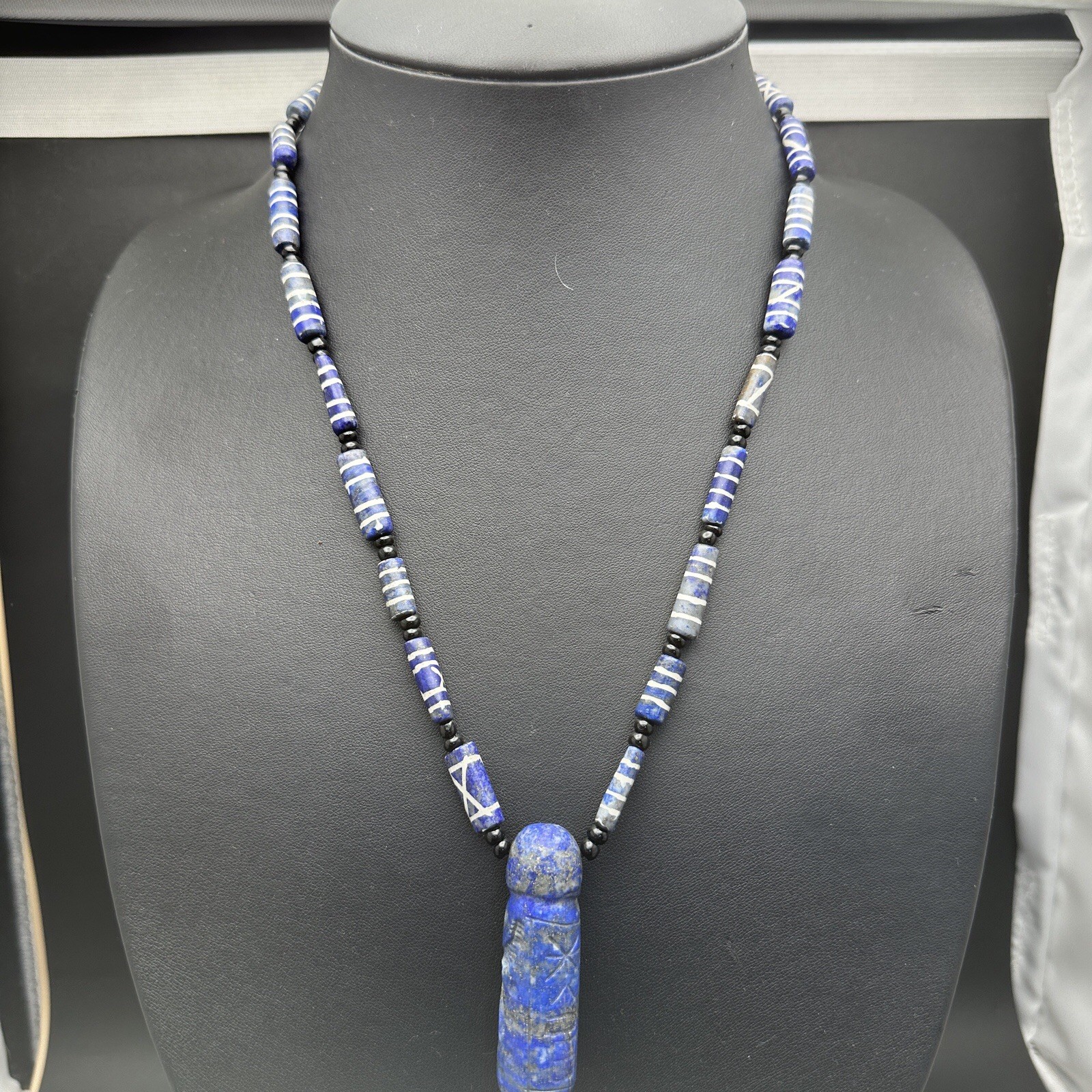 Vintage Rare Natural Lapis Lazuli Beads And Pendant Necklace Rare
