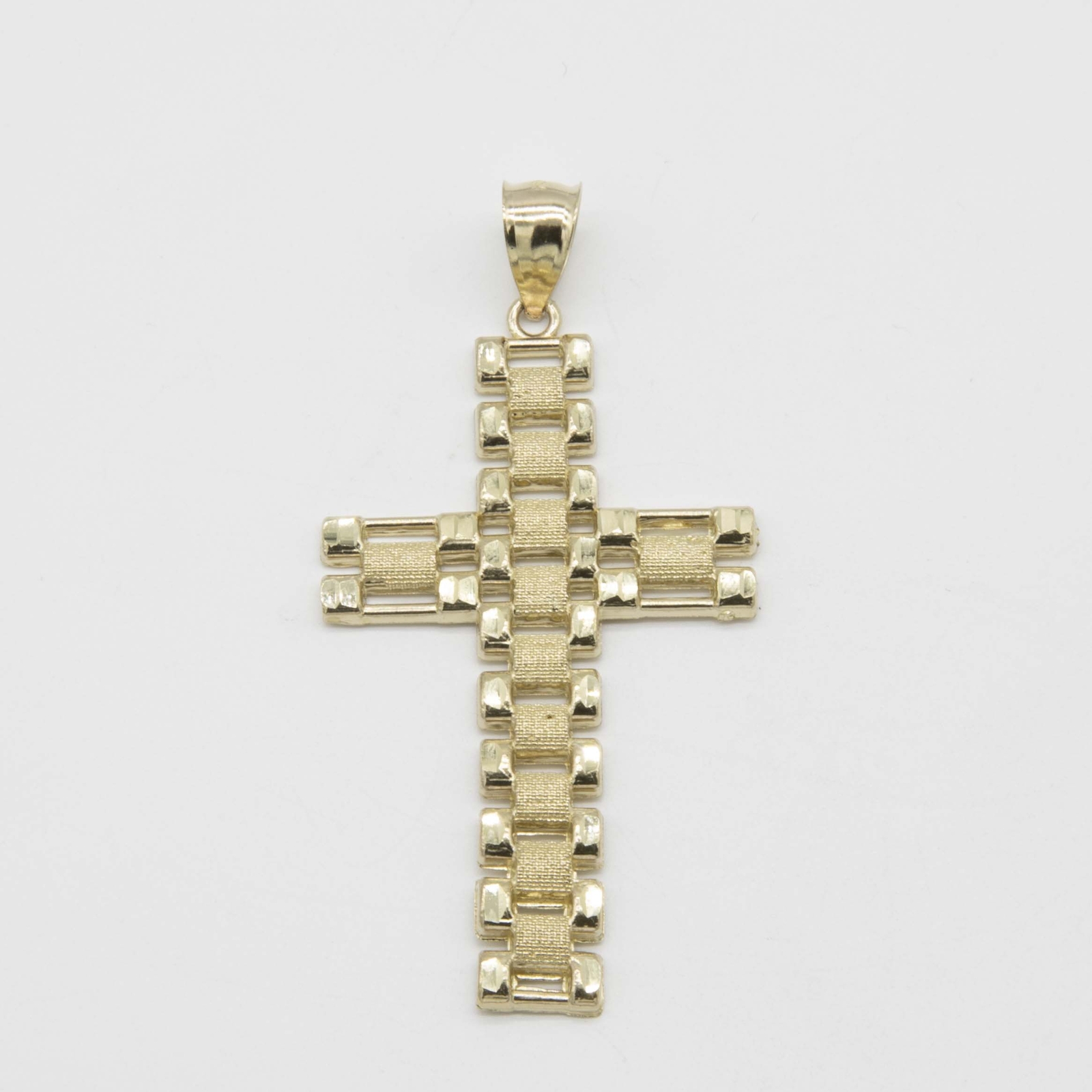 Rlx Railroad Cross Textured Pendant Real 10K Yellow Gold All Sizes