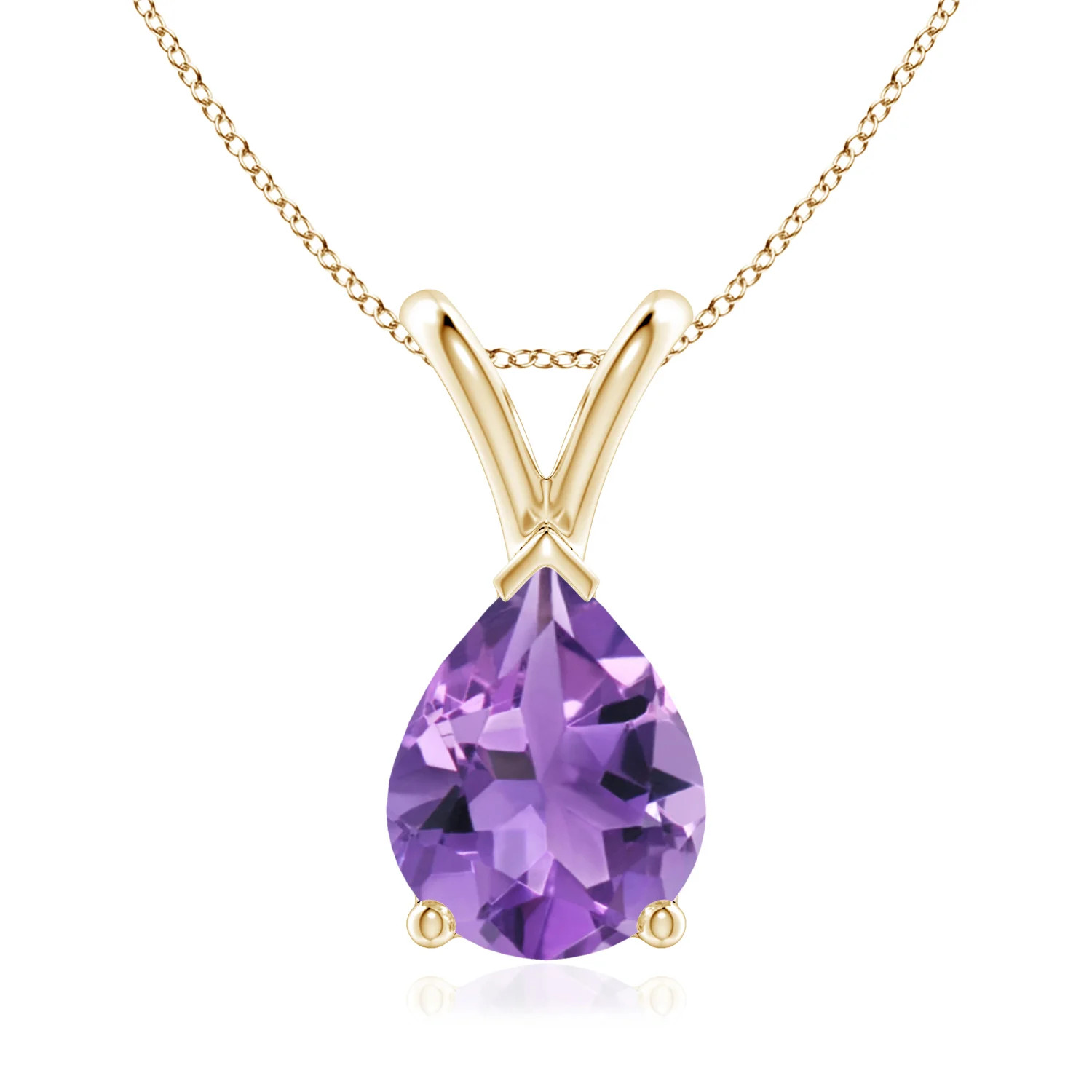 Angara Natural Pear-Shaped 1.5 ct Amethyst Solitaire Pendant in 14K Yellow Gold