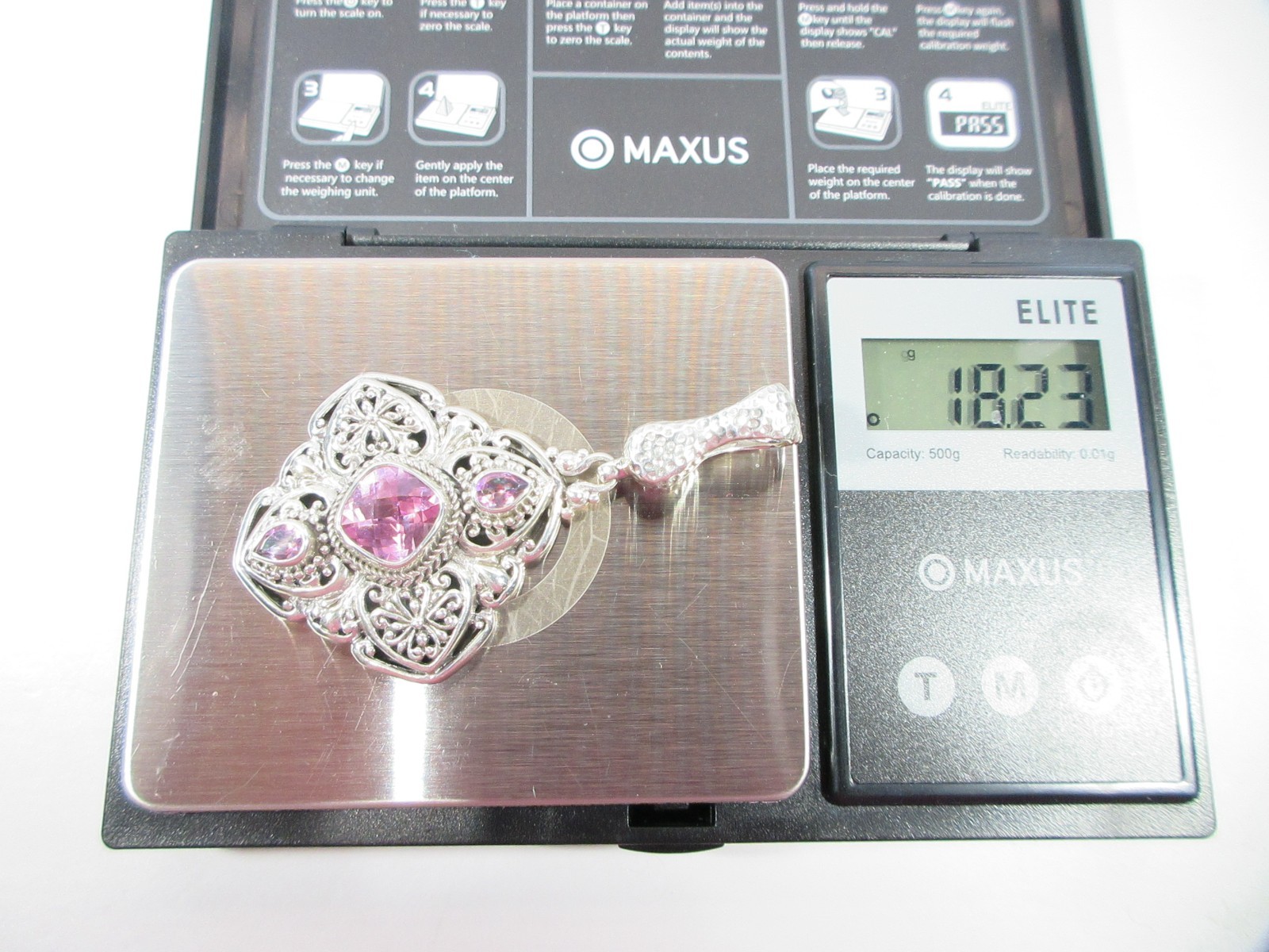 Sarda Sterling Silver & Pink Lab Created Sapphire Enhancer Bail Pendant