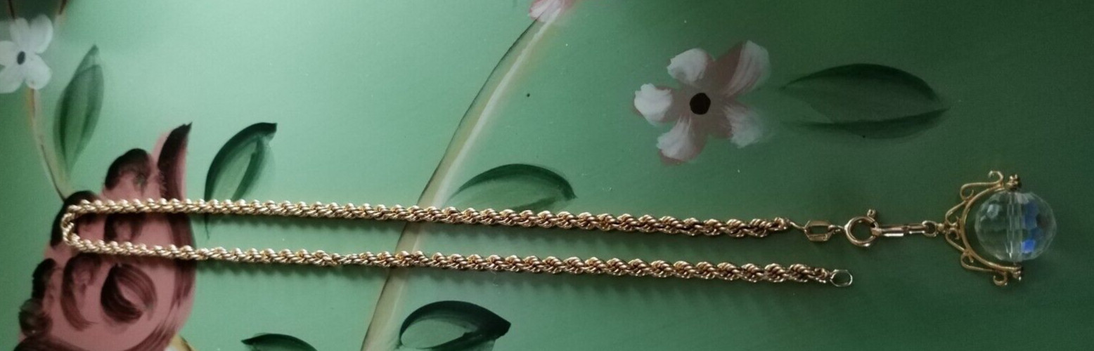 9CT Gold Rope Style Chain/ Detachable Crystal Globe Charm 9.44 Grams Approx. **