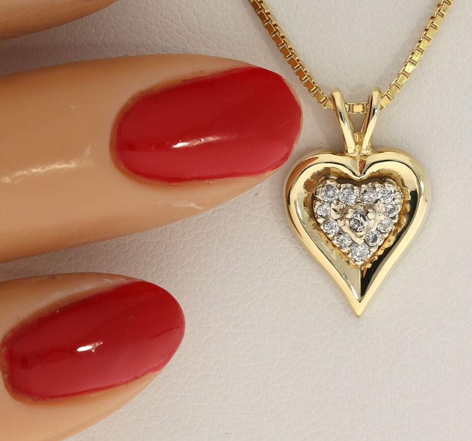 Diamond Heart Pendant Necklace .15CT 14K YG 18” Chain