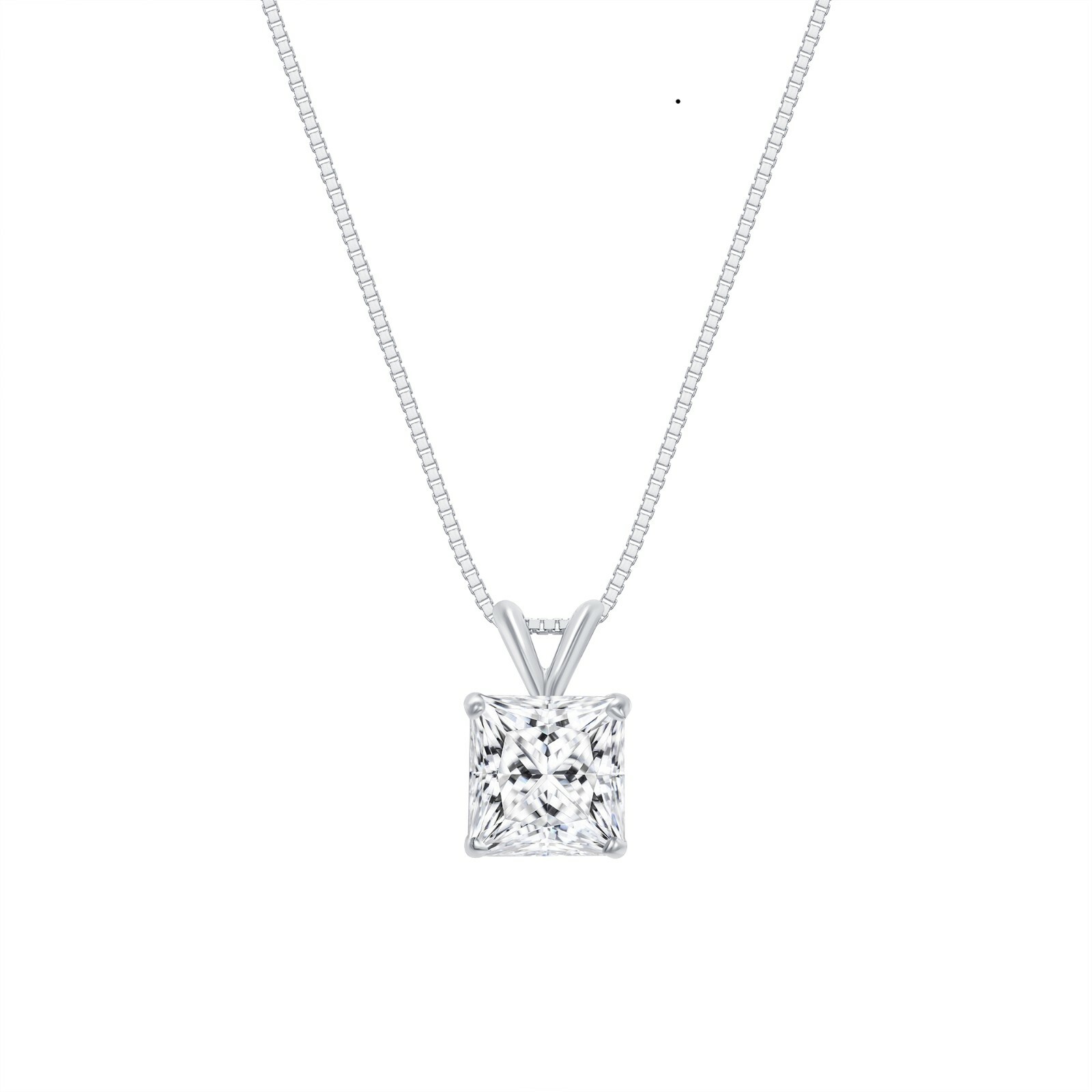 3 Ct Princess Lab Created Grown Diamond Real 18K White Gold Pendant Necklace 16″