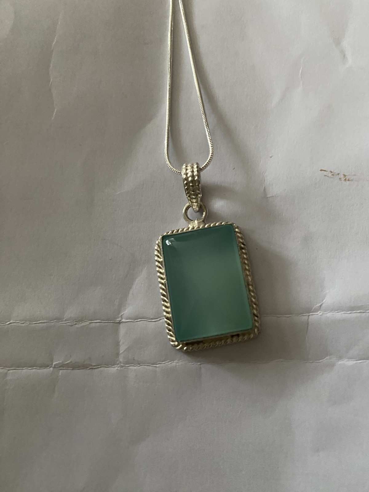 Vintage big Aqua Chalcedony Pendant 925 Silver 20”chain.4×2.5cm UK Seller VGC