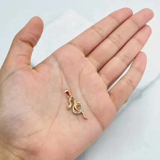 1.20Ct Moissanite Round Cut Snake Charm Pendant 14K Yellow Gold Plated F/Chain