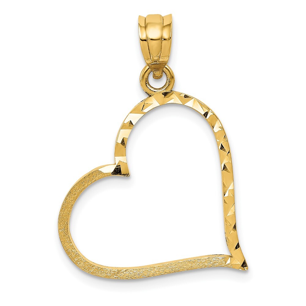 10k Yellow Gold Satin Diamond-cut Crooked Heart Pendant 10D1054