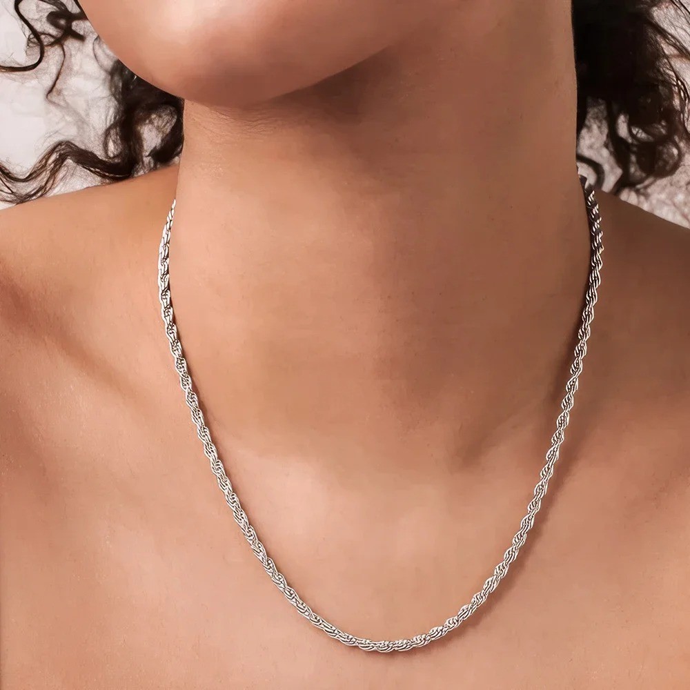 925 Sterling Silver 4MM Rope Chain Necklace Men Women Hip Hop Jewelry Gift