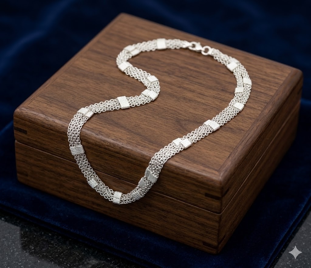 925 Sterling Silver Multi Strand Chain Necklace Cube Beads Layered Link Jewelry
