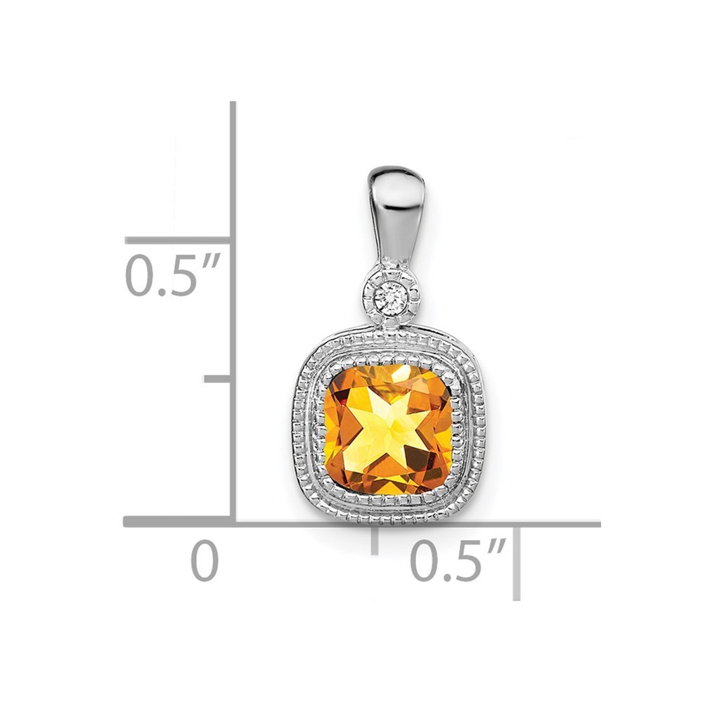 14k White Gold Cushion Citrine and Diamond Pendant 1.24gm L-0.65 Inch