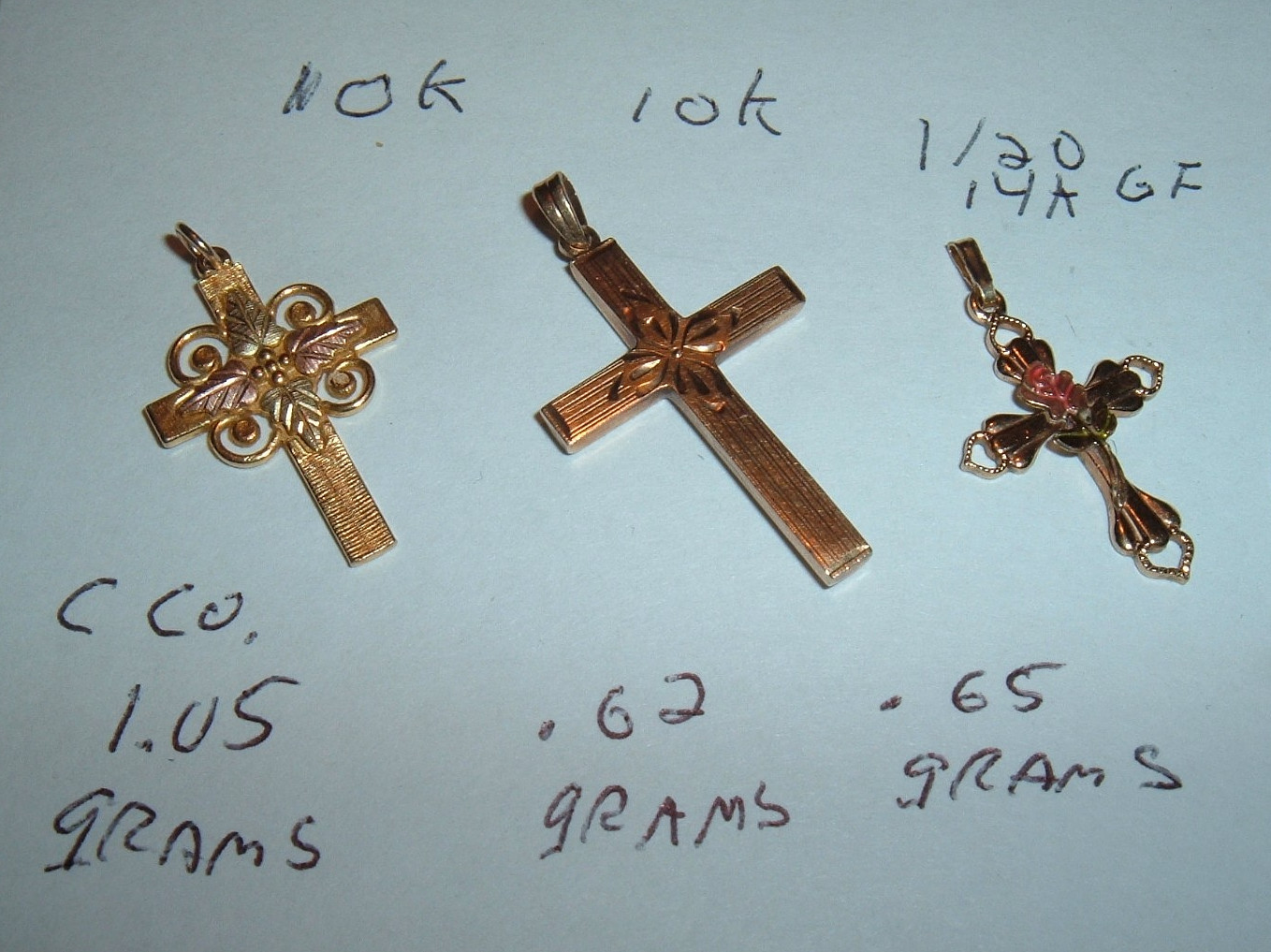 3 ITEMS TOTAL , Black Hills Gold Solid 10K Gold Cross & 14K GF Pendants AS SHOWN