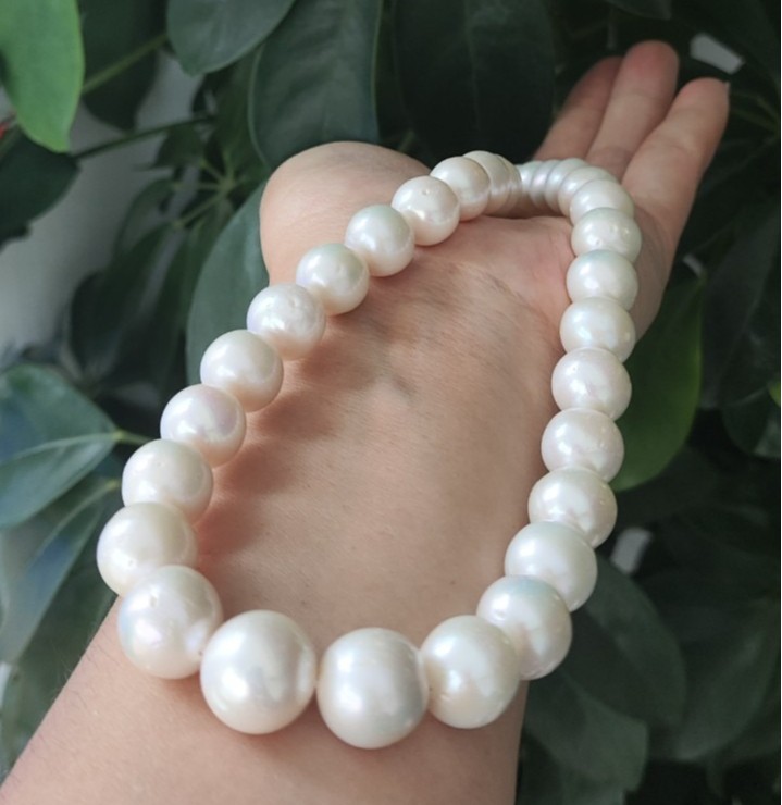 AAAAA 12-13 MM GENUINE NATURAL Australian south sea white pearl necklace 18″14k