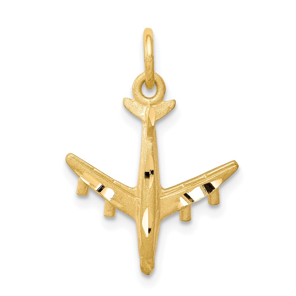 10K Yellow Gold Solid Satin Airplane Charm Pendant 0.89gm L-20 mm, W-16mm